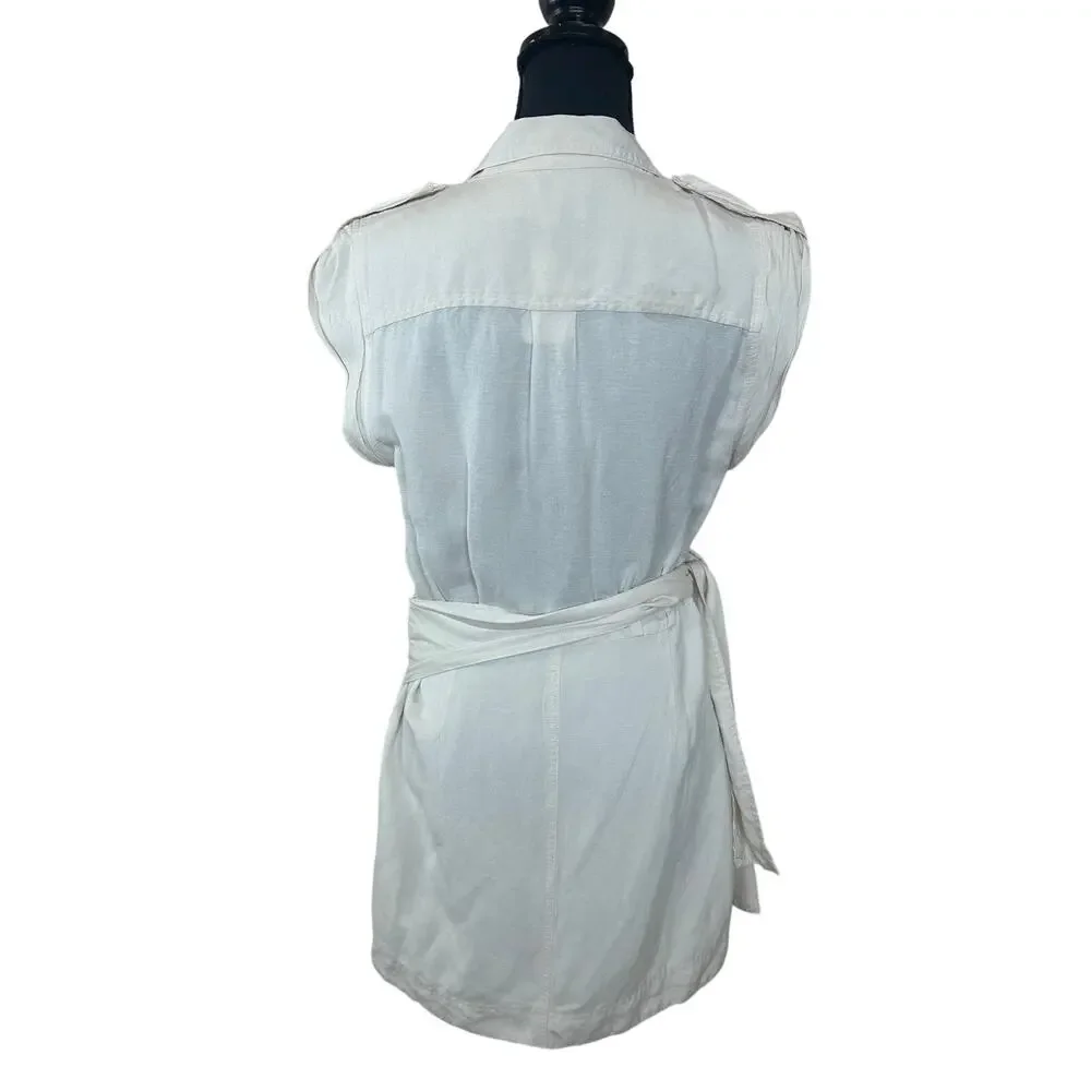 Derek Lam Beige Apron Wrap Mini Dress SIZE 10 Linen Designer Work Safari $365 - Picture 14 of 16